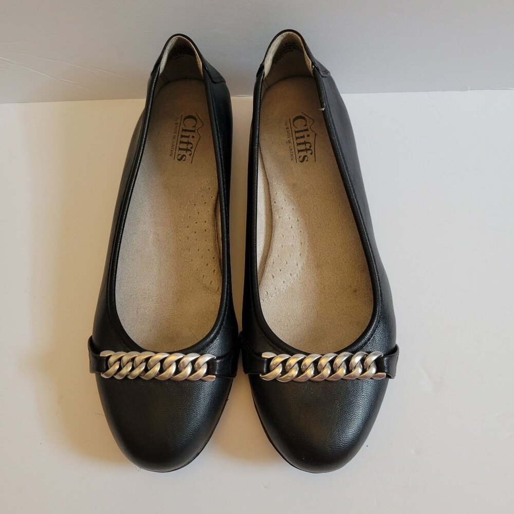 Cliffs By White Mountain Womens Black Faux Leather Chain Ballet Flats Size 8.5